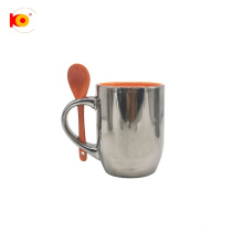 Fashion customized 12oz electroplating cup with spoon sublimation Coffee Love mug For Wholesales